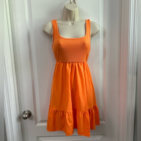 Bright Orange Tank dress. Fit and Flare. - Picture 1 of 3